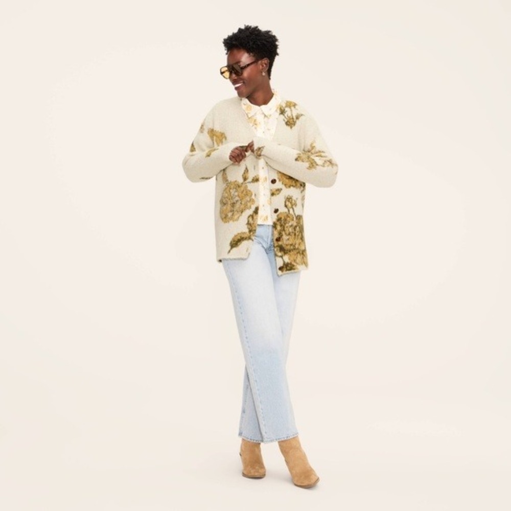 Woolrich x Target Women's L Large Floral Relaxed Cardigan Sweater Cream *No Tags - Picture 2 of 6